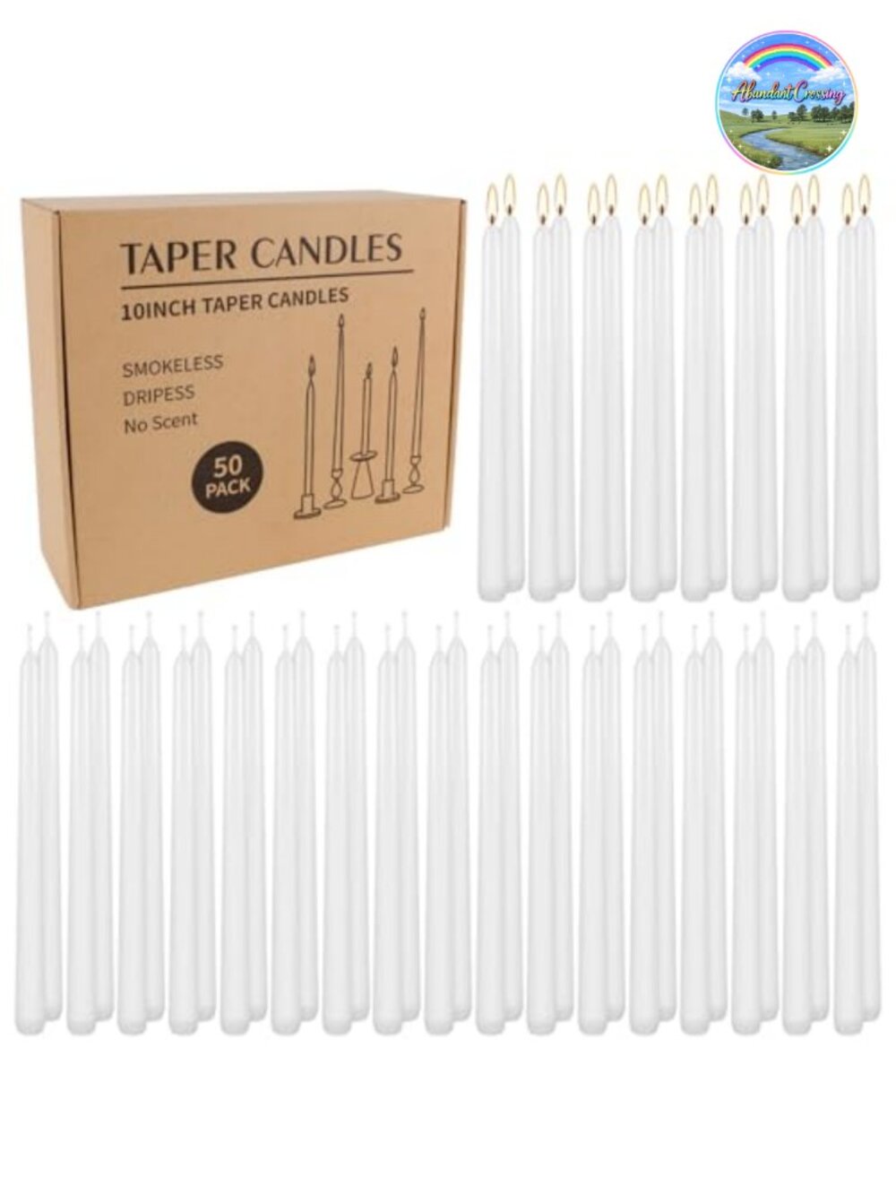 50 Pack 10 Inch Taper Candles Unscented Dripless Paraffin 8 Hour Burn